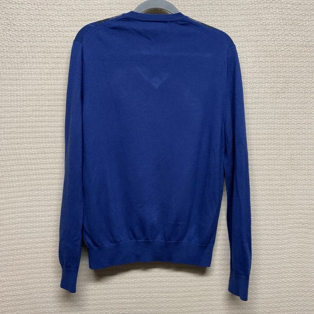 BANANA‎ REPUBLIC SWEATER MENS Large BLUE ARGYLE V-NECK 100% MERINO WOOL